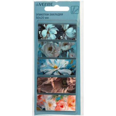 Закладки deVENTE 20х50мм 5диз х20шт полупрозрачные 'Flowers' в блистере