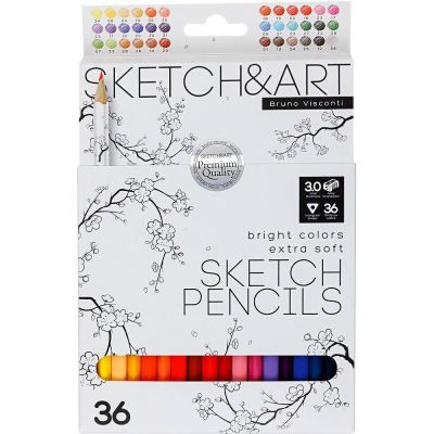 Карандаши художественные BrunoVisconti® 'Sketch&Art' трехгранный корпус&nbsp;&nbsp;36цв в картонной коробке-подставке