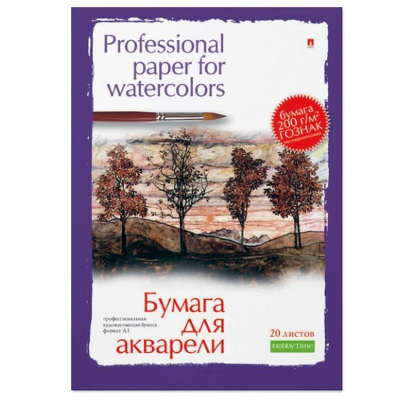 Бумага для акварели A3 297х420мм Альт 200г 20л в папке 2 дизайна