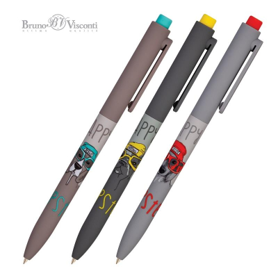 Ручка шариковая автоматическая BrunoVisconti® 0.7мм'FunClick' синяя 'Псы на стиле' 3 дизайна