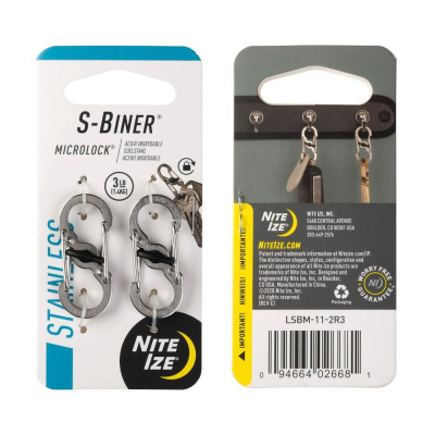 Карабин стальной с блокировкой Nite Ize S-Biner® Microlock® 2 серебристый 2шт