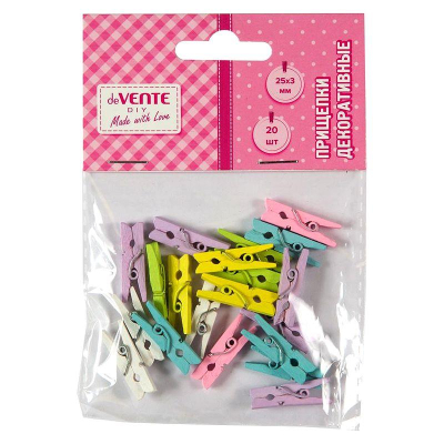 Прищепки декоративные деревянные deVENTE&nbsp;&nbsp;2.5см 20шт 'Natural Wood' пастельные цвета ассорти