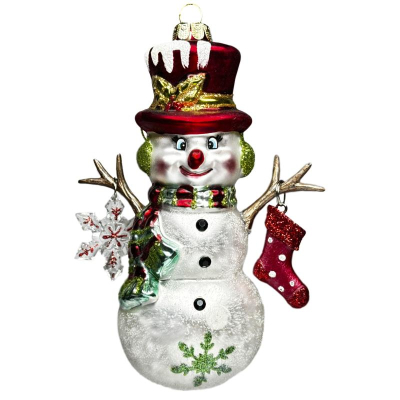 Снеговик руки-веточки красный цилиндр 10.5х5х15см стекло