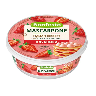 Сыр сливочный Bonfesto Маскарпоне Клубника 75% 0.22кг