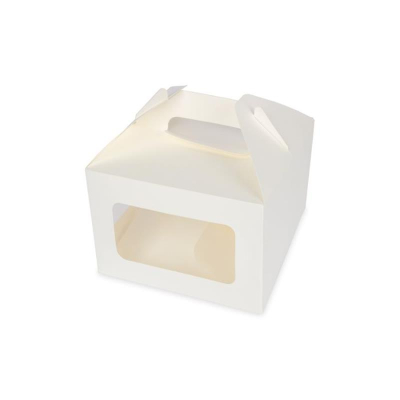 Коробка для торта Бенто 18х18х12см с окнами белая с ручками