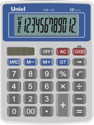 Калькулятор настольный Uniel 12 разрядов DP GT  95х126x25мм  85г синяя панель