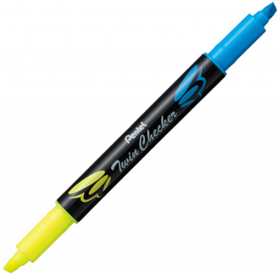Текст-маркер Pentel Twin Checker 2-цветный желтый-голубой