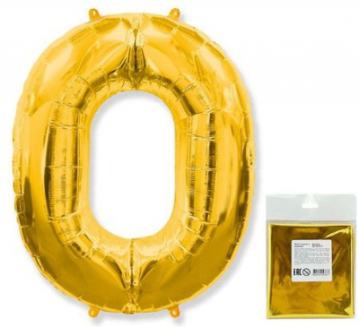 Шар воздушный фольгированный Цифра '0' золотой Flex Metal 102см