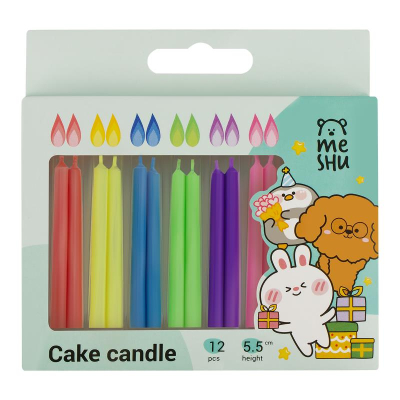 Свечи для торта MESHU 'Bright flame' 5.5см 12шт цветное пламя