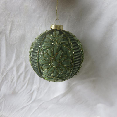 Шар 100мм зеленый 'Цветы' стекло