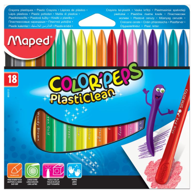 Мелки пластиковые 18цв Maped Color'peps 'PlastiClean' трехгранные в картонной коробке