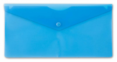 Папка-конверт на кнопке DL 25х12см Бюрократ пластиковая 180мк прозрачная синяя