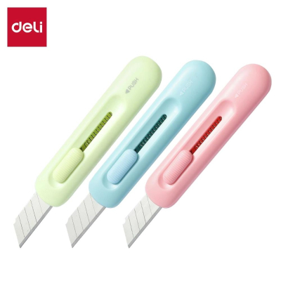 Нож макетный Мини 12мм Deli 'LonGreen' пластиковый корпус с возвратной пружиной 3 цвета ассорти в блистере