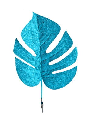 Ветка декоративная Монстера 32х20см голубая на прищепке