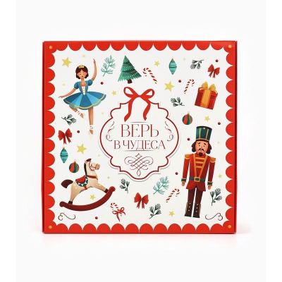 Коробка подарочная новогодняя квадратная 26х26х8см складная 'Городская жизнь'