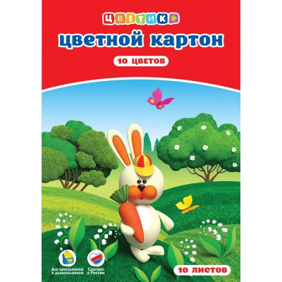 Картон цветной немелованный A4  10цв 10л Невская палитра 'Цветик'