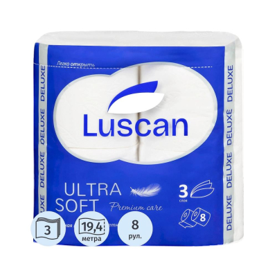 Бумага туалетная Luscan Deluxe 3 слоя&nbsp;&nbsp;8рул х155 листов с тиснением белая