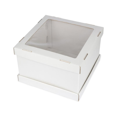 Коробка для торта 30х30х20см с окном белая