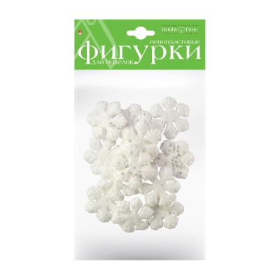 Заготовка для декорирования из пенопласта Hobby Time Снежинки с глиттером d-4.5см 12шт