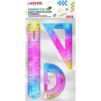 Чертежный набор deVENTE 'Rainbow Flex' линейка 20см угольник 30°/12см транспортир 180°/10см
