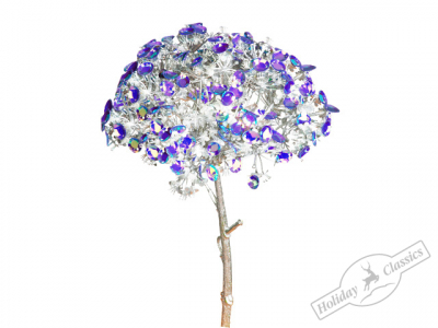 Цветок декоративный Гортензия 34см серебряная с синими голографическими пайетками