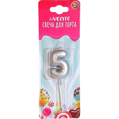 Свеча-цифра deVENTE 'Воздушный шарик серебристый' '5'  4см блистере