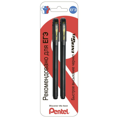 Ручка гелевая Pentel 0.7мм 'EnerGel' черный рифленый корпус черная&nbsp;&nbsp;2шт в блистере