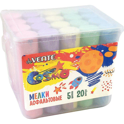 Мел для асфальта  5цв 20шт deVENTE 'Cosmo' 10х2.5см в пластиковом ведре