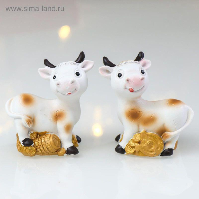 Сувенир новогодний 'Бычок пятнистый с богатствами' ассорти полиустоун 6х3х5.5см