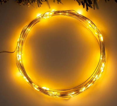 Электрогирлянда&nbsp;&nbsp;5.0м&nbsp;&nbsp; 50 LED ламп желтое свечение серебристая нить 2 режима