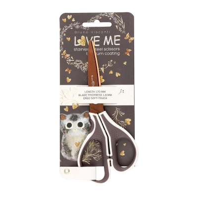 Ножницы 17см BrunoVisconti® 'Love me' Котенок титановое 'Золотое' покрытие с резиновыми вставками Soft Touch в блистере