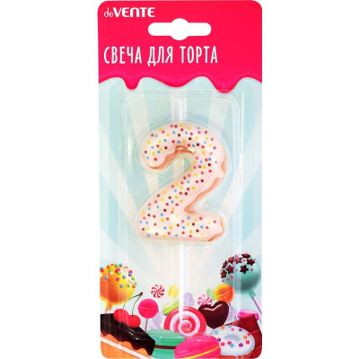 Свеча-цифра для торта deVENTE 'Donut' '2' с 3D декором 6см блистере