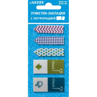 Закладки deVENTE с перфорацией 12х45мм/45х45мм&nbsp;&nbsp;5 дизайнов х20шт пластиковые в блистере