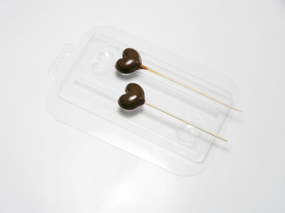 Форма для шоколада пластиковая Мир Форм Сердца на палочке 35x20x5мм