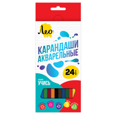 Карандаши акварельные&nbsp;&nbsp;24цв Лео 'Учись' в картонной коробке