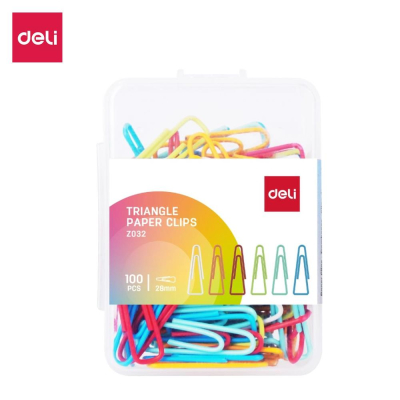 Скрепки 28мм&nbsp;&nbsp;100шт Deli 'Rio' треугольные цветные с пластиковым покрытием в пластиковой коробке