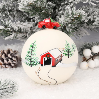 Шар 100мм белый 'Jingle the way' стекло