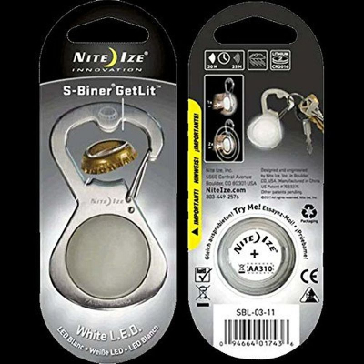 Карабин&nbsp;&nbsp;с открывашкой и LED фонариком Nite Ize S-Biner® GetLit стальной серебристый