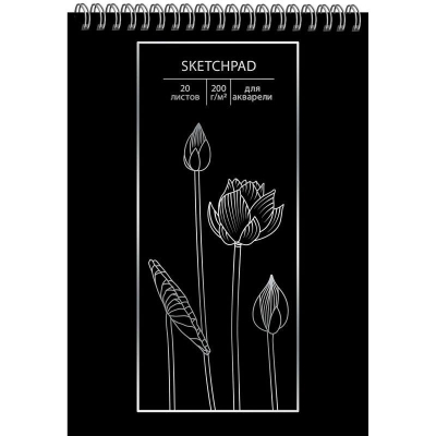 Блокнот для акварели Paper Art Sketch Pad 14х20см 200г  20л на гребне твердая обложка 'Лотос'