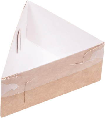 Коробка для кусочка торта 14х14х12х10см треугольная с пластиковой крышкой крафт