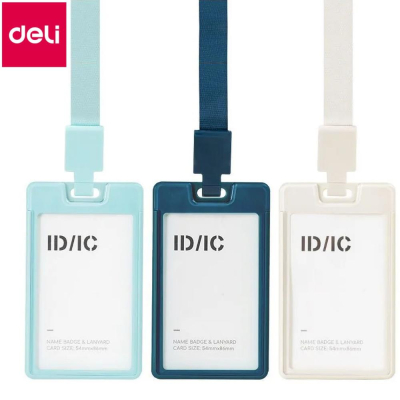 Держатель для бэйджа/ID-карты вертикальный&nbsp;&nbsp;54х86мм Deli на шнуре 40см цвета ассорти синий/зеленый/белый