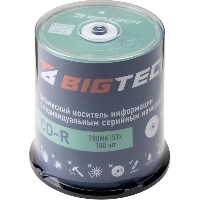 Диск CD-R 700Mb 52X Bigtech 100шт Cake box