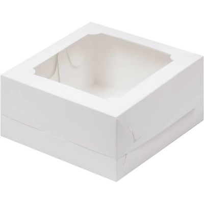 Коробка для торта Бенто 16х16х8см белая с окном