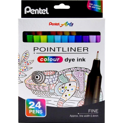 Ручки капиллярные Pentel 'Pointliner' 24цв 0.4мм в картонной коробке