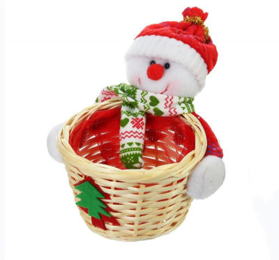 Снеговик для подарков красный дерево текстиль