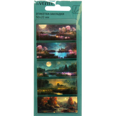 Закладки deVENTE 20х50мм 5диз х20шт полупрозрачные 'Nature' в блистере