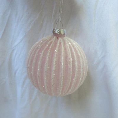 Шар  80мм розовый в рубчик стекло