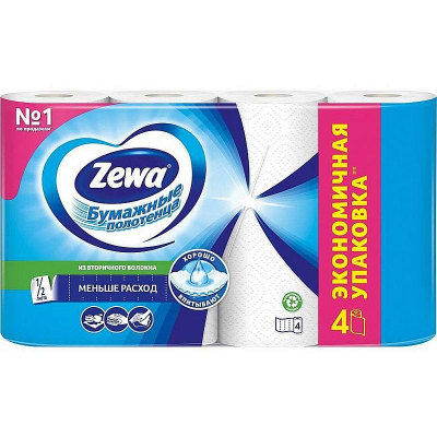 Полотенце бумажное Zewa Plus 2 слоя 112л 12х23см  4рул с тиснением