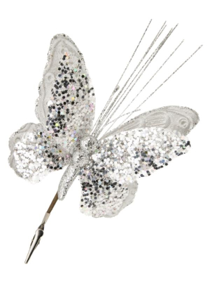 Бабочка на прищепке 17х36см серебро