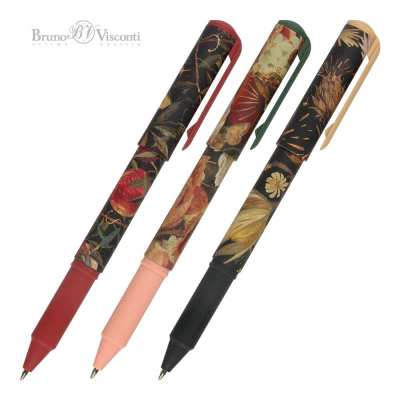 Ручка шариковая BrunoVisconti® 0.7мм 'DreamWrite' 3 дизайна 'Flora' 'Black night' синяя в тубе